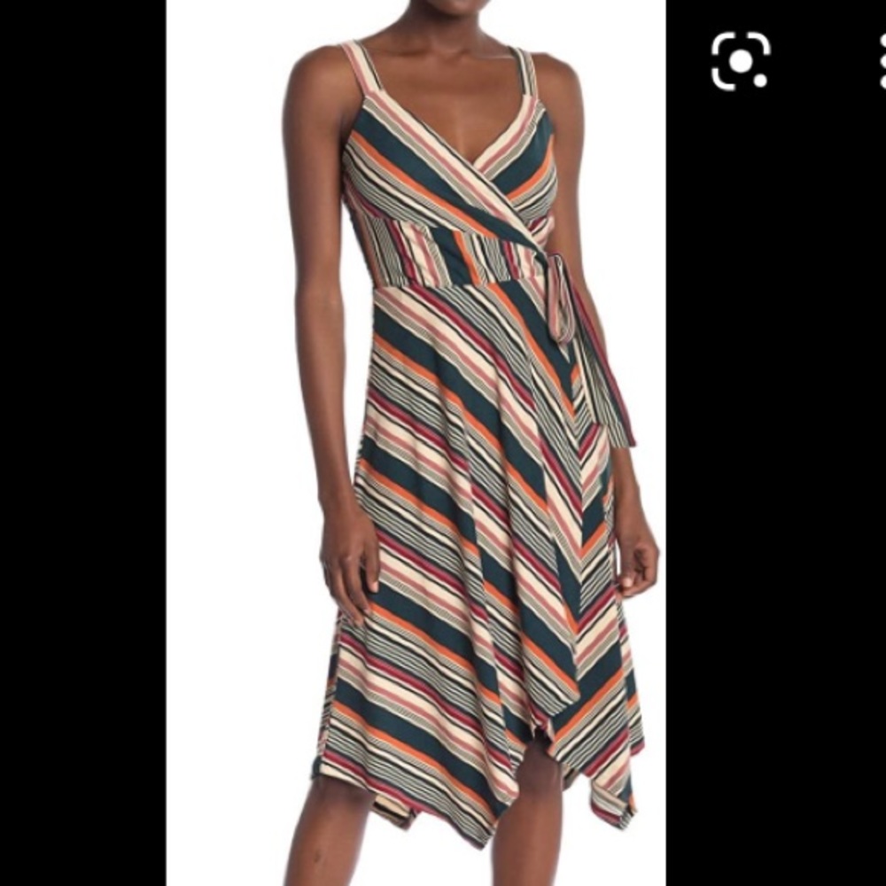 Good Luck Gem Striped Midi Dress - Green, Red, Cream